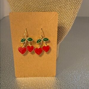 Cherry Heart Drop Pierced Earrings
